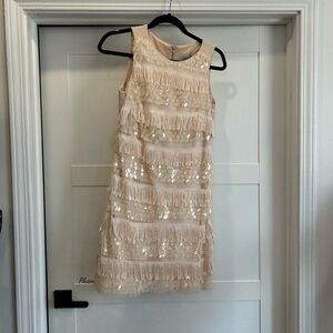 Eliza J Sequin Cocktail Dress Size 2 Blush Beige Flapper Sleeveless Holiday